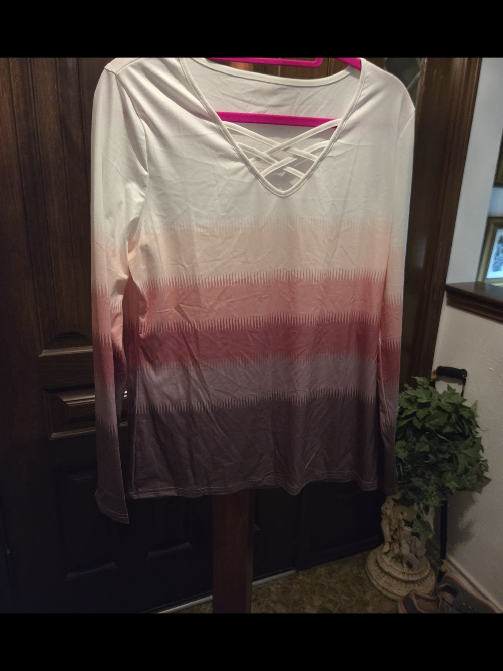 Women's Ombre Crisscross Long-Sleeve Top - Pink Fade